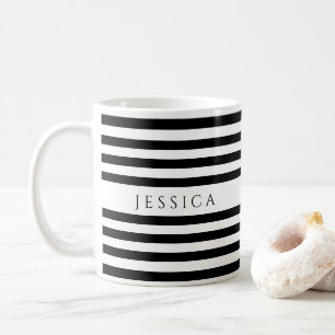 Trendy Black & White Stripes Pattern Name Coffee M Mug