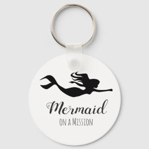 Trendy Black&White Superhero Mermaid on a Mission Keychain