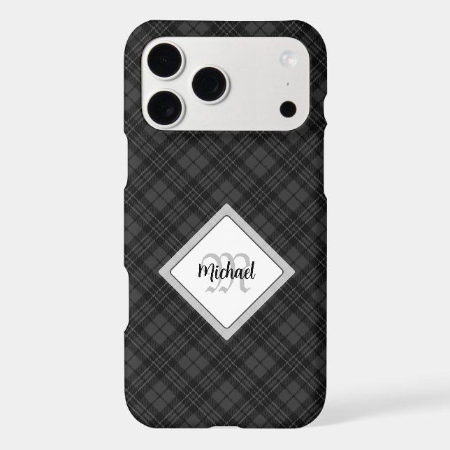 Trendy Black white tartan Personalize Monogram (Back)
