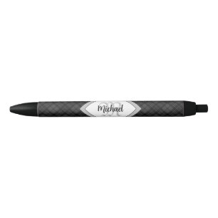 Trendy Black white tartan Personalize Monogram Ink Pen