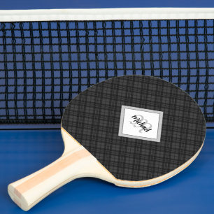 Trendy Black white tartan Personalize Monogram Ping Pong Paddle