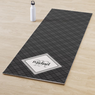 Trendy Black white tartan Personalize Monogram Yoga Mat