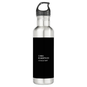 Trendy black white vertical unique business card 710 ml water bottle