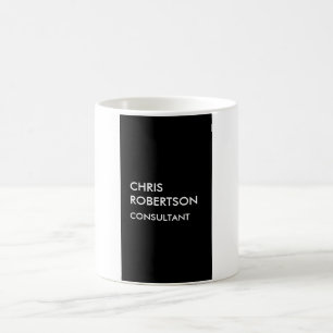 Trendy black white vertical unique business card coffee mug