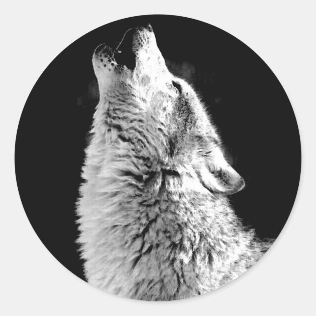 Trendy Black White Wolf Howling Moon Photo Sticker (Front)