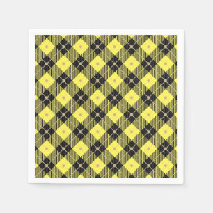 Trendy Black Yellow Plaid Pattern Napkin