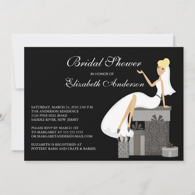 Trendy Blonde Bride Bridal Shower Invitation Black (Front)