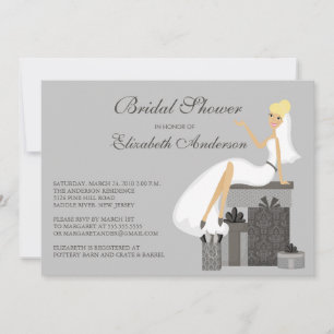 Trendy Blonde Bride Bridal Shower Invitation Grey