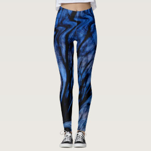 Trendy Blue and Black Abstract Swirl Design Leggings