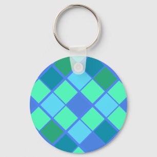Trendy Blue and Green Diamond Pattern Keychain