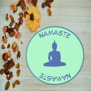 Trendy Blue and Green Namaste Buddha Coaster