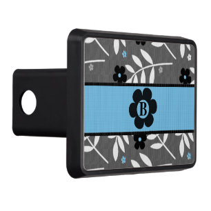 Trendy Blue and Grey Floral Monogram Trailer Hitch Cover