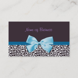 Trendy Blue And Purple Leopard Print With Ribbon Business Card