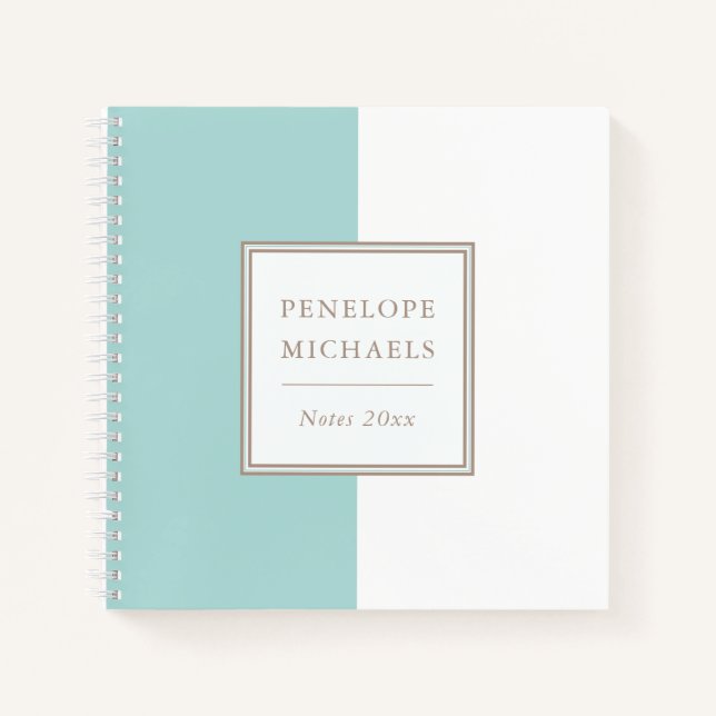 Trendy Blue and White Colour Block Notebook (Front)