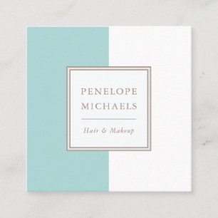 Trendy Blue and White Colour Block Square Business Card