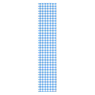 Trendy Blue And White Gingham Check Pattern Short Table Runner