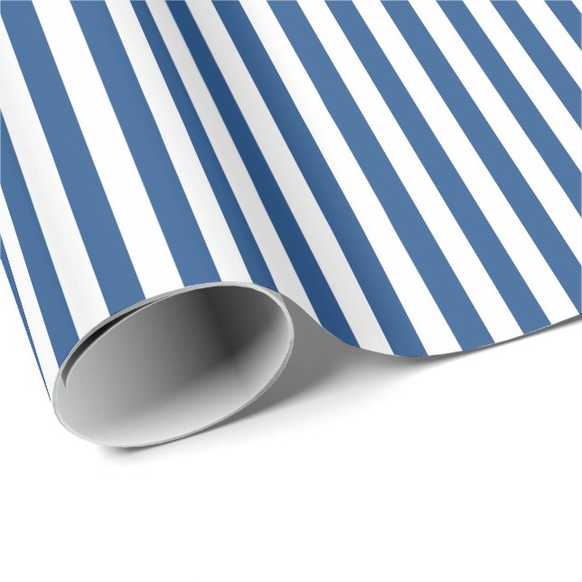 Trendy Blue and White Wide Horizontal Stripes Wrapping Paper (Roll Corner)