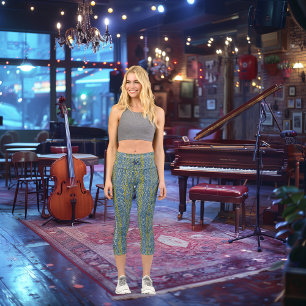 Trendy Blue and Yellow: Personalize Logo & Text Capri Leggings