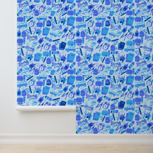 Trendy Blue Back to School Pattern Peel and Stick Wallpaper