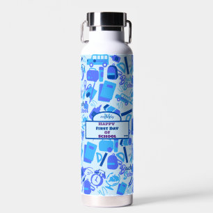 Trendy Blue Back to School Pattern Water Bottle