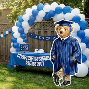 Trendy Blue Bear Printable Graduation Party Decor