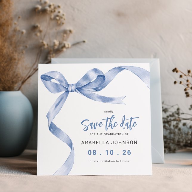 Trendy Blue Bow Graduation Save The Date (Creator Uploaded)