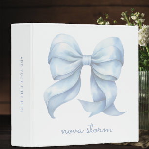 Trendy Blue Bow Personalized With Name Monogram Binder