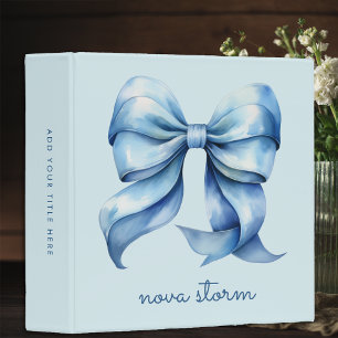 Trendy Blue Bow Personalized With Name Monogram Binder