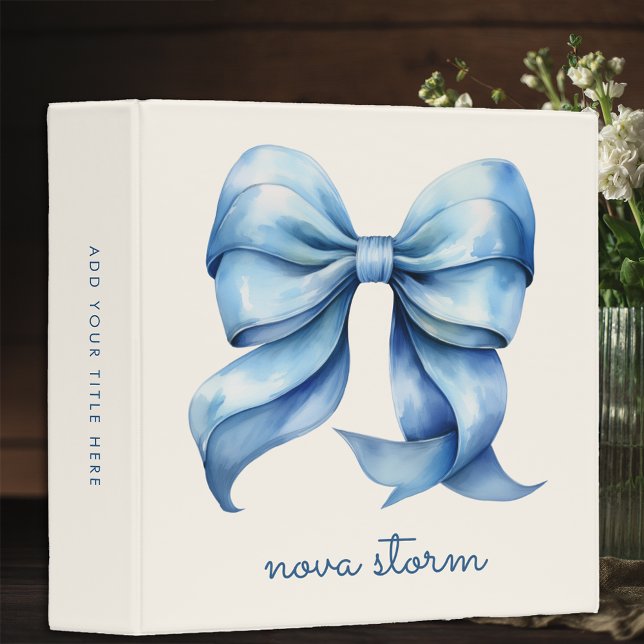 Trendy Blue Bow Personalized With Name Monogram Binder (Creator Uploaded)