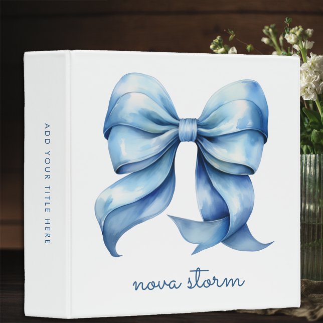 Trendy Blue Bow Personalized With Name Monogram Binder (Creator Uploaded)