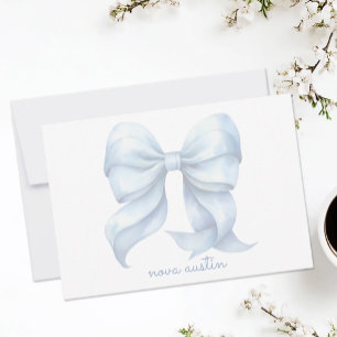 Trendy Blue Bow Personalized With Name Monogram Card