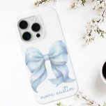 Trendy Blue Bow Personalized With Name Monogram iPhone 15 Pro Case<br><div class="desc">Elevate your phone’s style with the Trendy Blue Bow Personalized With Name Monogram iPhone Case. This custom case is the perfect blend of elegance and personalization, featuring a chic blue bow design that embodies a timeless aesthetic. The watercolor bow, set against a sleek backdrop, gives the case a sophisticated, yet...</div>