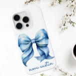 Trendy Blue Bow Personalized With Name Monogram iPhone 15 Pro Case<br><div class="desc">Elevate your iPhone's style with this Trendy Blue Bow Personalized With Name Monogram iPhone Case. The perfect blend of elegance and personalization, this case features a delicate watercolor bow design that captures the essence of a preppy coquette aesthetic. The vintage-inspired monogram adds a touch of sophistication, making it a unique...</div>