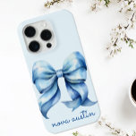 Trendy Blue Bow Personalized With Name Monogram iPhone 15 Pro Case<br><div class="desc">Elevate your phone’s style with the Trendy Blue Bow Personalized With Name Monogram iPhone Pro Case. This elegant phone case combines a trendy aesthetic with a touch of vintage charm, featuring a chic blue watercolor bow and customizable monogram. Perfect for those who appreciate a preppy coquette style, this custom name...</div>