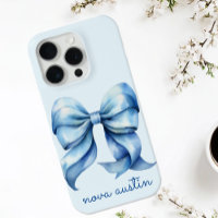 Trendy Blue Bow Personalized With Name Monogram