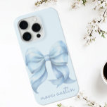 Trendy Blue Bow Personalized With Name Monogram iPhone 15 Pro Case<br><div class="desc">Add a touch of elegance to your everyday essentials with this Trendy Blue Bow Personalized With Name Monogram iPhone Case. Designed for those who appreciate the finer details, this custom phone case features a delicate watercolor bow that embodies a trendy coquette aesthetic. The personalized monogram adds a unique touch, making...</div>