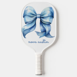 Trendy Blue Bow Personalized With Name Monogram Pickleball Paddle