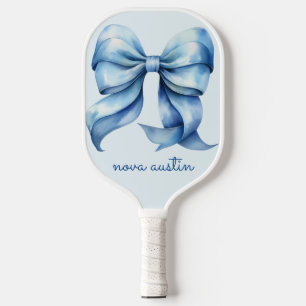 Trendy Blue Bow Personalized With Name Monogram Pickleball Paddle