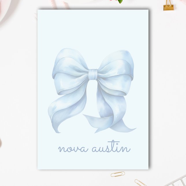 Trendy Blue Bow Personalized With Name Monogram Post-it Notes (Creator Uploaded)