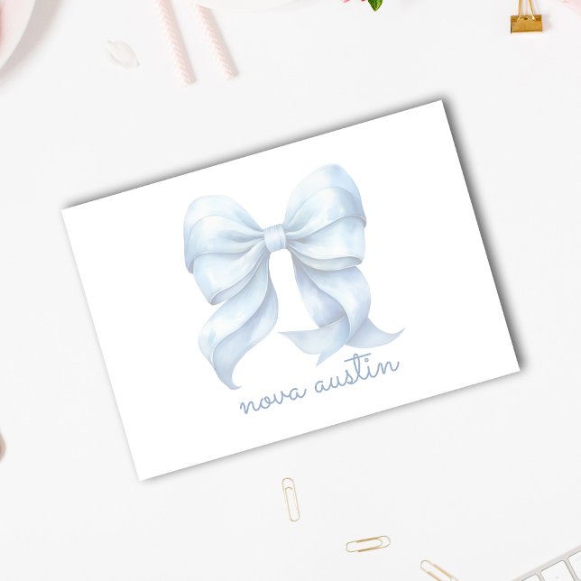 Trendy Blue Bow Personalized With Name Monogram Post-it Notes (Creator Uploaded)