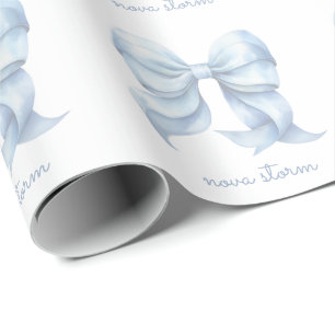 Trendy Blue Bow Personalized With Name Monogram Wrapping Paper