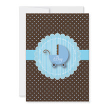 Trendy Blue & Brown Boy Baby shower Invitations