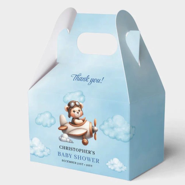 Trendy Blue Brown Teddy Bear Pilot Baby Shower Box (Trendy Blue Brown Teddy Bear Pilot Baby Shower Favor Box

)