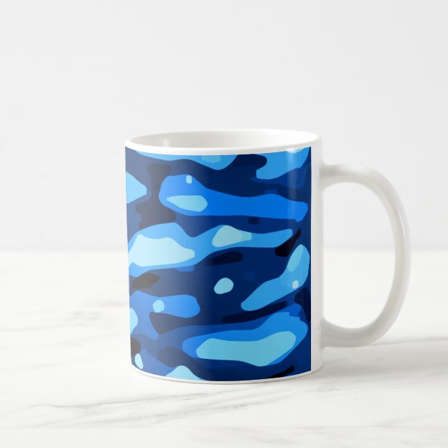 Trendy Blue Camo Abstract Pattern Coffee Mug (Right)
