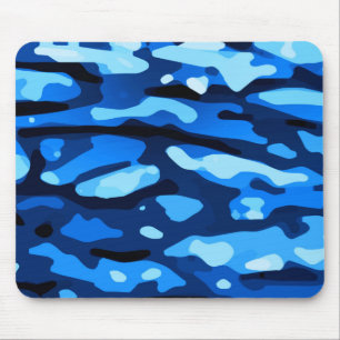 Trendy Blue Camo Abstract Pattern Mouse Pad