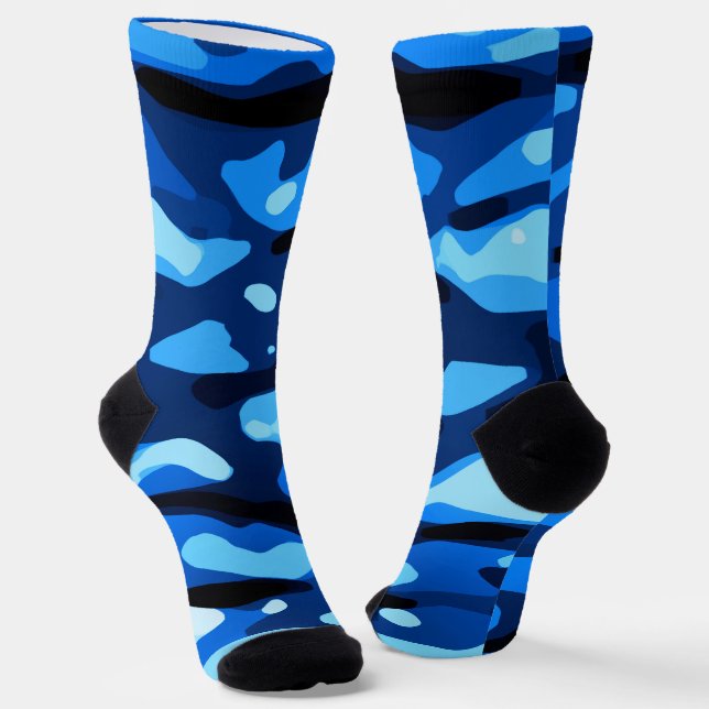 Trendy Blue Camo Abstract Pattern Socks (Angled)