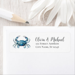 Trendy Blue Coastal  Crab Nautical Return Address