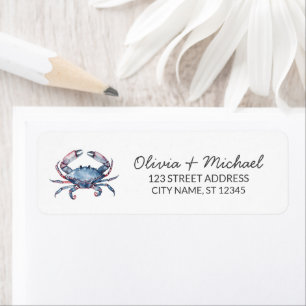 Trendy Blue Coastal  Crab Nautical Return Address