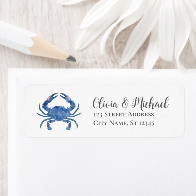 Trendy Blue Coastal  Crab Nautical Return Address (Insitu)
