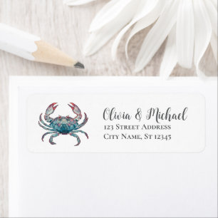 Trendy Blue Coastal  Crab Nautical Return Address